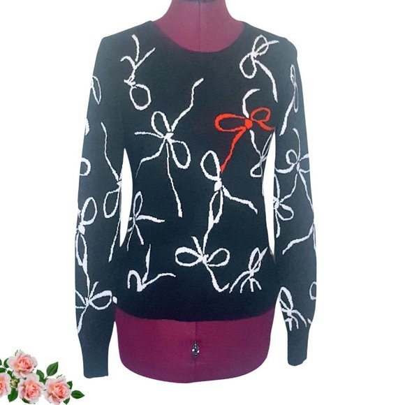 Ann Taylor Factory Sweaters - Ann Taylor Factory Wool Blend Pullover Black With Bow Designs Sweater Women;s XS